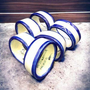 Tonala El Palomar Mexico Pottery Cobalt Blue Napkin ring holders Set of 6